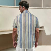 Camisa Casual de Verano para Hombres Manga Corta, Cuello de Espalda, Estampado a Rayas - details 3
