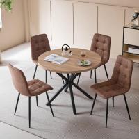 Comedor con Mesa Redonda de 100 cm y 4 Sillas Tapizadas, Conjunto de Mesa y Sillas de Comedor para Comedor, Cocina y Salón (Madera Clara+Marrón Claro (PU)) - details 1