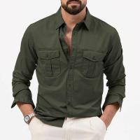 Camisa informal de manga larga para hombre, tops con múltiples bolsillos, otoño - details 5