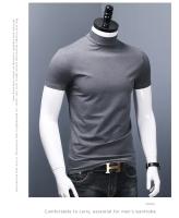 Camiseta ajustada de manga corta con cuello alto y medio para hombre, camisa fina de capa Base de verano, ropa interior de media manga - details 2