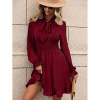 Vestido midi de manga larga con cuello en V para mujer, elegante y bonito, moderno, de color sólido, lujoso. - details 2