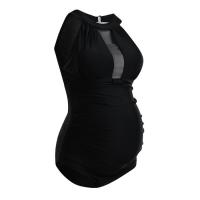Traje de baño de una pieza de color sólido para mujeres embarazadas, Tankini de vientre de arrastre plisado ensanchado y agrandado - details 0