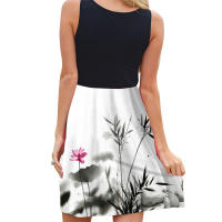 Vestido de verano sin mangas con cuello redondo y estampado Digital para mujer - details 16