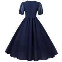 Vestido de fiesta largo vintage elegante de gasa de manga corta con farol liso de verano con cuello en V para mujer - details 19