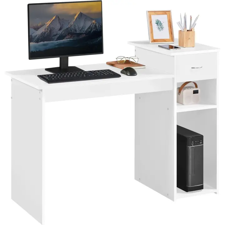 Mesa de Ordenador con Estantería 112x50x82cm Escritorio con Cajon para Computadora Escritorio Oficina Despacho Moderno Blanco - 1