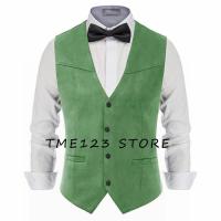 Chaleco de traje de cuero de gamuza para hombre, chaleco informal occidental con cuello en V, solapa con botones a presión, chaqueta sin mangas - details 15