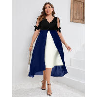 Primavera Verano nuevo vestido de manga media Irregular de dos piezas falso con cuello en V de talla grande para mujer - details 2
