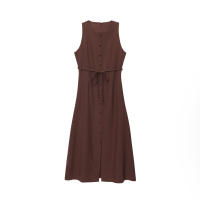 Vestido de moda para mujer, estilo nuevo, versátil, sin mangas, con botones en la cintura y forro. - details 1