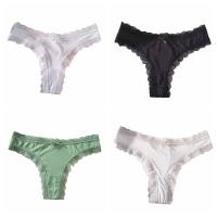 Bragas dulces sin costuras de seda helada, Tanga de cintura baja con lazo de encaje, ropa interior, bragas de verano para mujer y niña - details 2