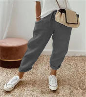 Pantalones elásticos casuales para mujer con bolsillos de lino y algodón - details 6