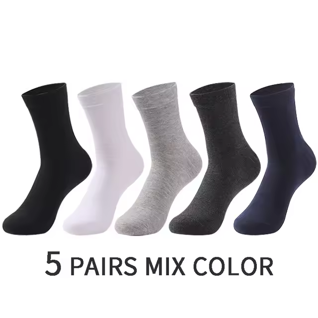 Calcetines finos de algodón para hombre, medias suaves y transpirables, color blanco y negro, 5 pares - 1