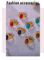 Anillo ovalado de Maple inoxidable with Piedra Roja Azul, Anillo impermeable Chapado en oro para Mujer decorado with Joyas de lujo - details 6