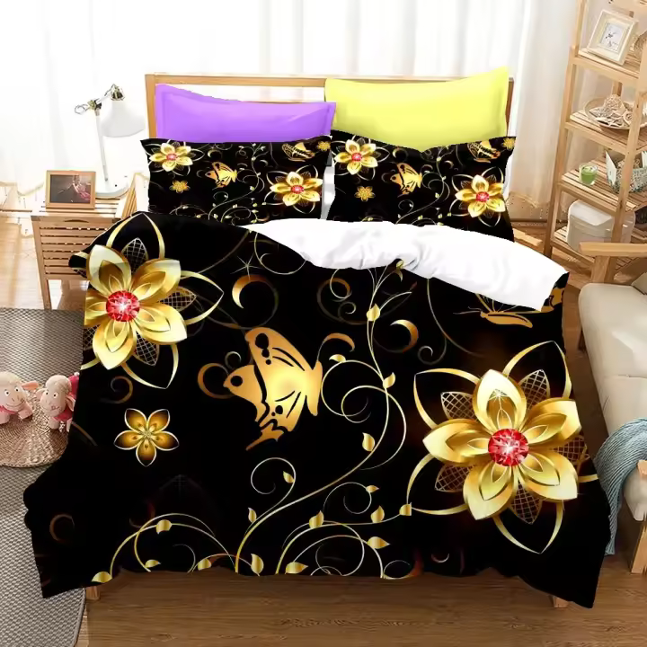 Juego de Ropa de Cama de Mariposa Dorada y Azul Tamaño para Hombres y Mujeres - 1