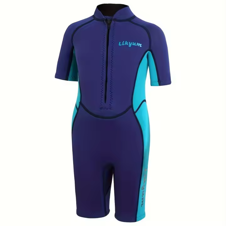 Traje de buceo de manga corta con estampado de letras y colores para niños, juego para surf y natación - 1