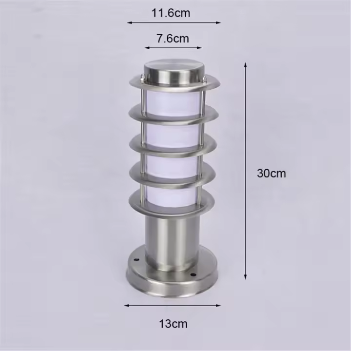 Luz de camino impermeable para exteriores, lámpara de poste de acero inoxidable + Sombra acrílica blanca, a prueba de óxido, iluminación de Pilar E27, L30cm, L45cm - 1