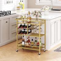 Carrito de Servicio de 3 Pisos con Ruedas y Asa Barra de Cocina con Botellero y Portavasos - details 2