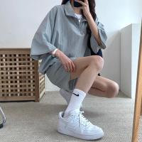 Conjunto de dos piezas de pantalones cortos de manga corta con cremallera y cuello alto para mujer 2025 nuevo conjunto de ropa deportiva casual de moda de verano. - details 21