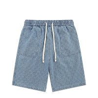 2025 top-tier trendy brand best-selling washed denim fabric, summer jacquard drawstring European-style men's shorts, boyfriend-style loose and versatile casual five-pocket pants - details 3