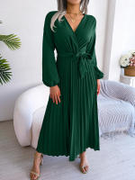 CDM Women Elegant V Neck Long Sleeve Pleated Maxi Dress - details 14