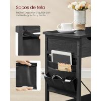 Mesa Lateral Adelgazada con Multienchufe Mesa de Noche para Sala de Estar y Dormitorio en Marrón Rústico y Negro - details 14