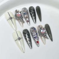 Arte de Uñas de Metal Plateado Hecho a Mano Irregular Longitud de Almendra Blanca, Conjunto Completo, Puntes de Uñas Falsas para Belleza - details 2