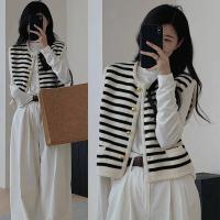 Chic Cardigan Coreano Elegante Camiseta Larga sin Mangas para Mujer Rayas Casuales - details 3