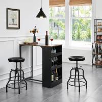 Taburete sintético Alto Redondo Ajustable en Altura con Dos reposapiés, Silla de Cocina con Marco de Metal para Cocina, Restaurante Bistrot Negro - details 1