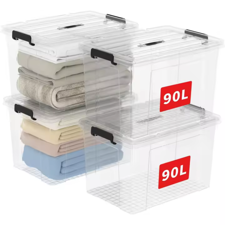 Caja de Almacenamiento de Plástico Transparente Segura y Duradera 90L*4 Diseño Apilable Resistente - 1