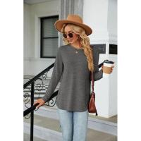 Camiseta de mujer con cuello redondo y botones lisos, ropa estética holgada para mujer, ventas baratas con mangas - details 1