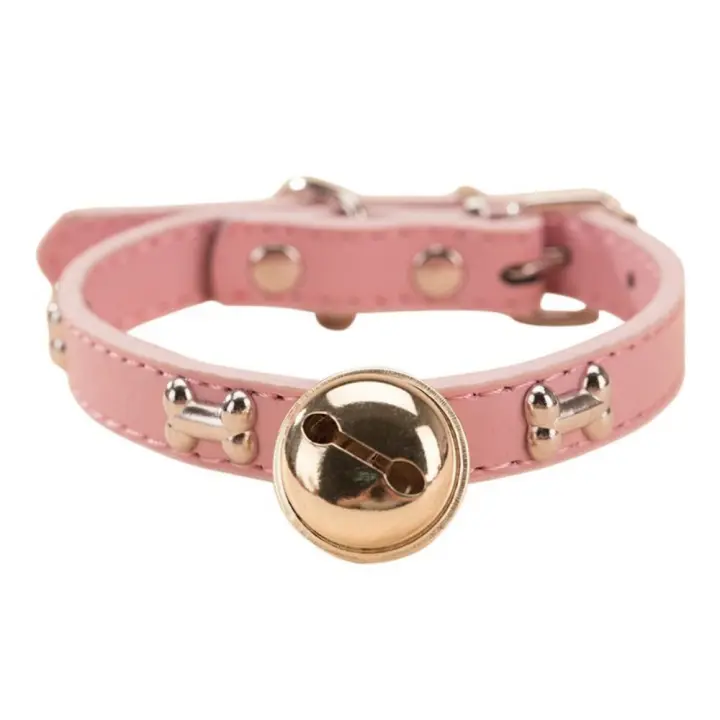 Cadena de campana dorada para perro, Collar de campana con estampado de pata de gato de PU, anillo de cuello de perro de aleación ajustable con campana, Collar de fiesta para perro - 1