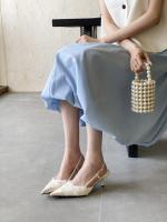 Diseño francés sentido nicho vestido negro tacones altos mujer stiletto estilo de hadas sandalias puntiagudas falda femenina - details 4