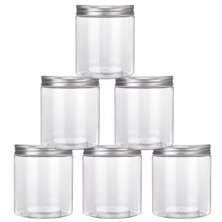 Tarro de plástico transparente de boca ancha, tarro vacío con tapas, contenedores de alimentos cosméticos, olla de muestra de crema facial, latas de paquete de galletas de caramelo, 6 piezas - 1