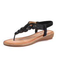 Zapatillas de tacón inclinado Sandalia para uso al aire libre, nueva moda de verano, estilo de diamantes de imitación, sandalias de playa de fondo grueso - details 1