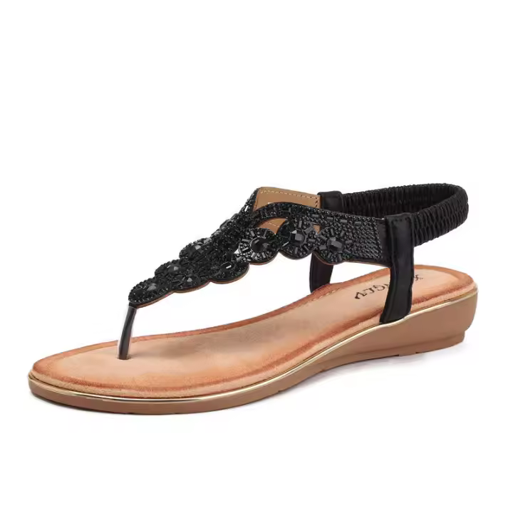 Zapatillas de tacón inclinado Sandalia para uso al aire libre, nueva moda de verano, estilo de diamantes de imitación, sandalias de playa de fondo grueso - 1