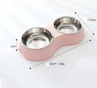 Cuenco doble de acero inoxidable para comida de mascotas, suministros de alimentación para cachorros, accesorios de agua para gatitos - details 1