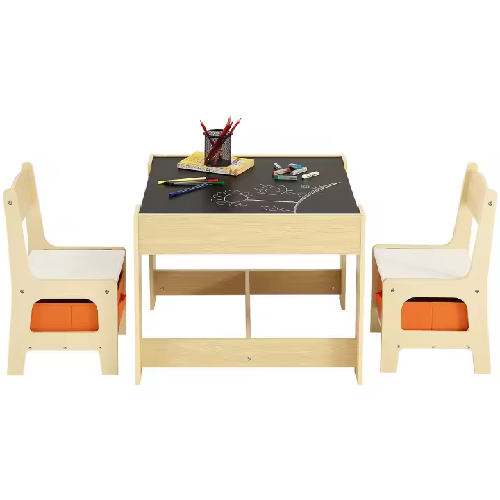 SucceBuy Juego de mesa y sillas para niños, mesa de actividades de madera con cajas de almacenamiento, ideal para niños pequeños, arte, manualidades y lectura - 1