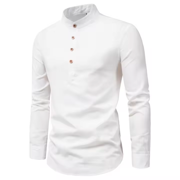 Camisa de manga larga de algodón o primavera/otoño para hombre con cuello alto - 1