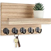 Estante de madera de estilo nórdico para llaves, estante de almacenamiento creativo montado en la pared, colgante con ganchos, colgador de ropa para entrada - details 1