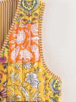 Ropa de otoño de 2024, mujer floral rosa, estampado de anacardo superior, chaleco vintage abotonado, chaleco acolchado para mujer con lazo frontal - details 6