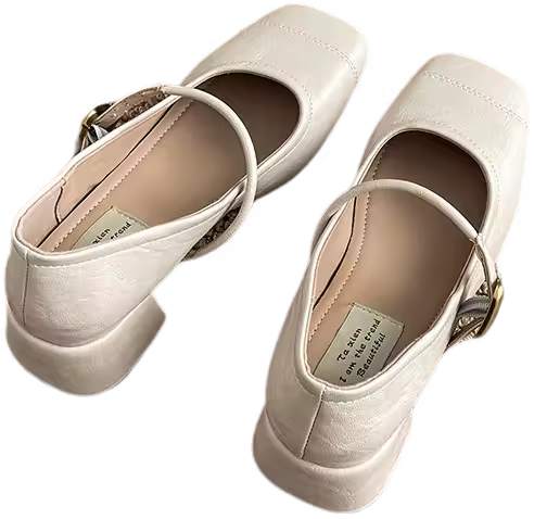 Zapatos Mary Jane retro franceses de mujer para la primavera 2025, boca poco profunda, punta cuadrada, tacón medio grueso con falda, boca poco profunda, zapatos individuales. - 1