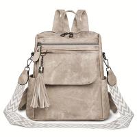 Mochila Grande y Elegante para Mujer - Bolso de Viaje Oxford Casual Vintage con Correas Ajustables, Adorno de Borla y Cierre de Cremallera para Vacaciones - details 1