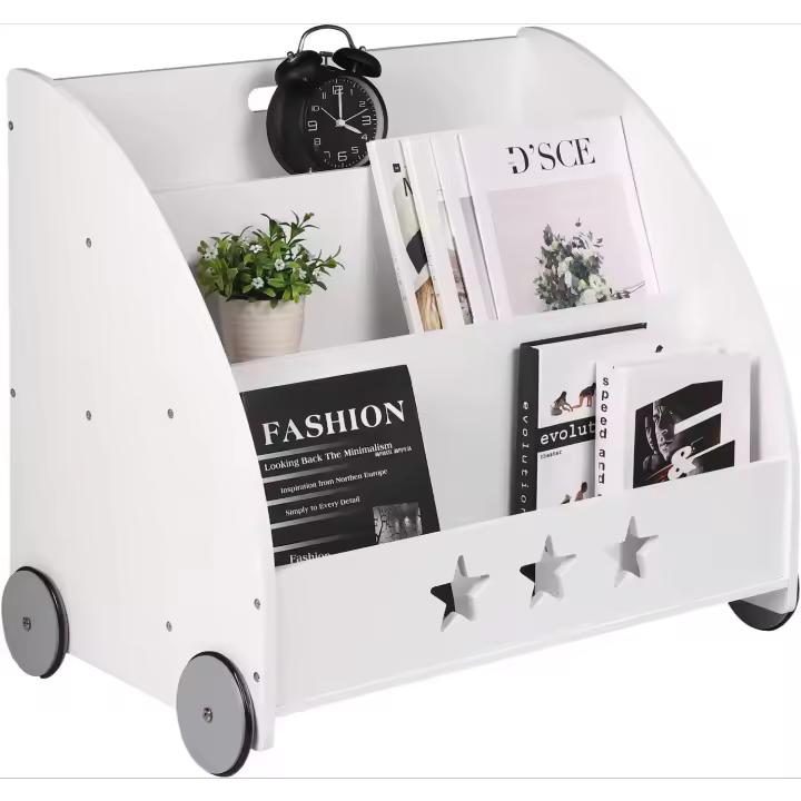 4 Ruedas y 3 Estantes Pequeños Librero Infantil para Habitación Organizador Multiusos Estante Mini Libreria Gris Maram - 1
