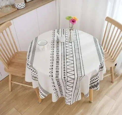 Mantel de lino y algodón de 150cm, cubierta de mesa redonda, con pequeñas flores antipiscina, utilizado para cocina y mesa de comedor - 1