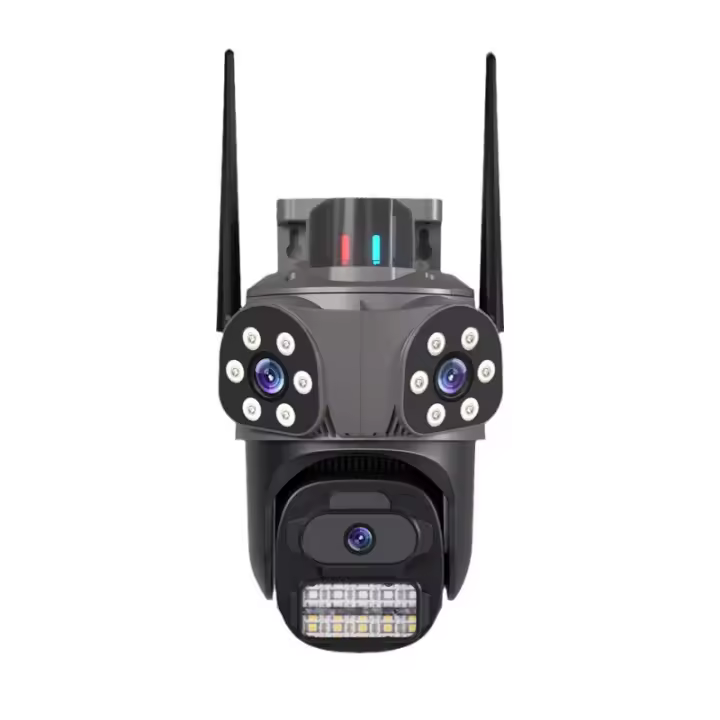 Sistema de seguridad WiFi inalámbrico HD de 3 cámaras y 9 MP, 360 ° Monitor panorámico para el hogar con visión nocturna en color y control remoto por teléfono, adecuado para interiores y exteriores/IP65Impermeable/Voz bidireccional/Seguimiento móvil/Alma - 1