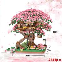 Bloques de construcción para niños, casa del árbol, juguete de ladrillos, tren, flor de cerezo, color rosa, modelo - details 5