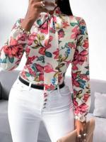 Moda para Mujer Blusa con Pajarita y Estampado Floral Vestido de Oficina a la Moda - details 0