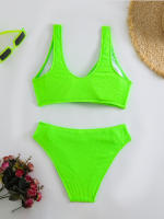 Bikini de cintura alta para mujer, traje de baño deportivo unicolor, traje de baño Sexy a rayas, ropa de baño para mujer, ropa de playa 2025 - details 36