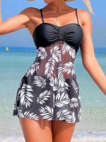 2025 Vestido corto Tankini con pantalones cortos traje de baño para mujer traje de baño femenino acolchado estampado traje de baño ropa de playa para nadar verano - details 2