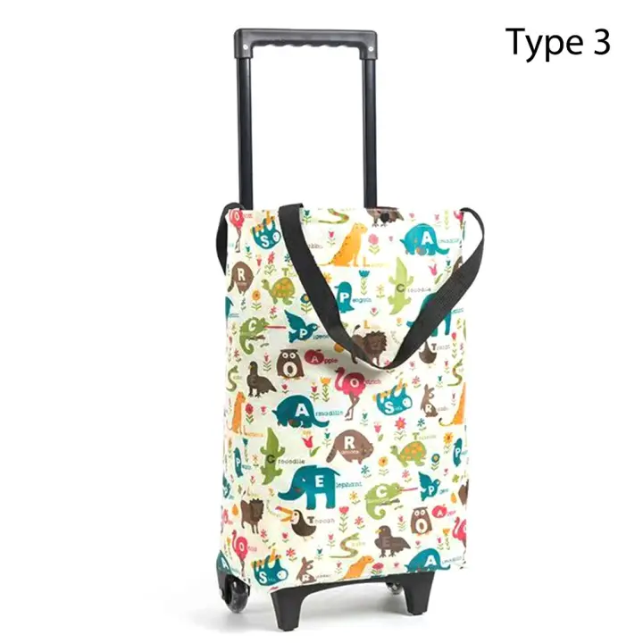 Carrito de compras plegable impermeable, bolsa portátil con asa telescópica, reutilizable con correas de mano - 1