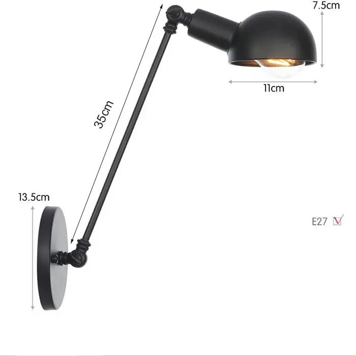 Lámpara de pared de Robot oscilante de doble brazo largo, candelabro de Metal Industrial Vintage, estilo Retro, L20/L30/l40 cm, negro, iluminación del hogar - 1